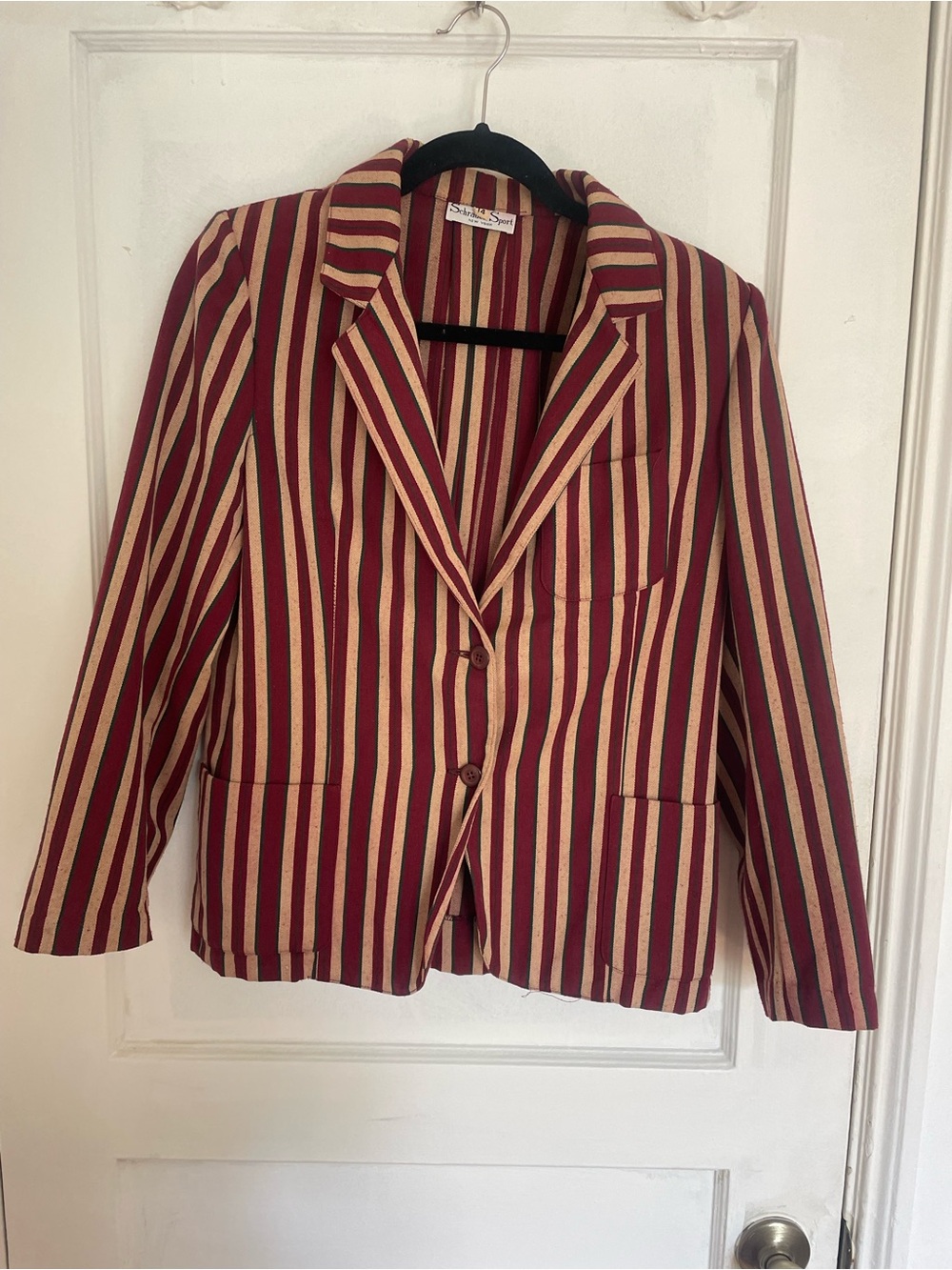 Striped Burgundy and Cream Blazer - Women's Jacket